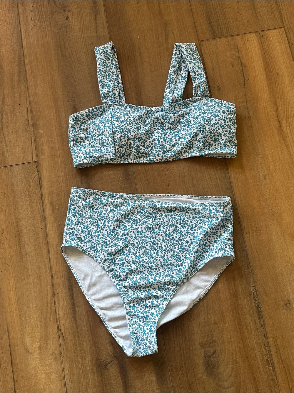 SHEIN Blue Floral High-Waist Bikini Set